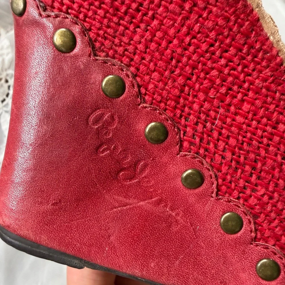 Y2K Pepe Jeans London Red Leather Woven Wedge Sandals Studded Platforms
